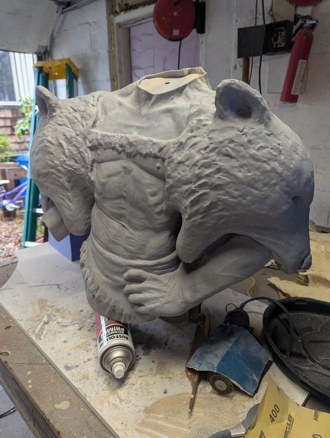 Assembled sculptural torso pattern. Surface preparation before the bronze stage.